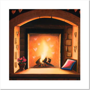 Romantic Fireplace Hearth Painting Posters and Art